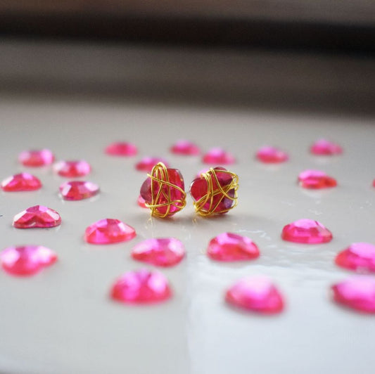Gold Wire Pink Heart Stud Earrings | by Ifemi Jewels-0